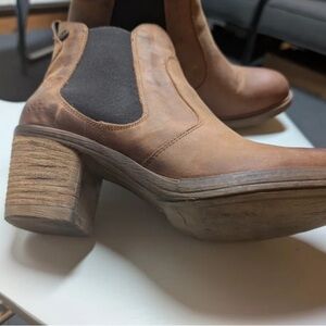 Women’s Distressed Brown Leather Chelsea Booties with Stacked Heel